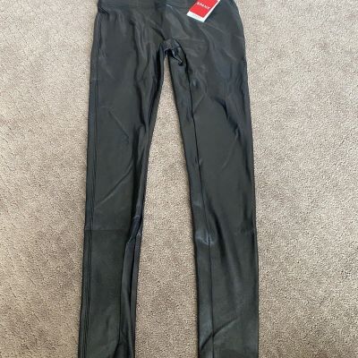 Spanx 2437 Women's Leggings, Size M- Black Faux Leather